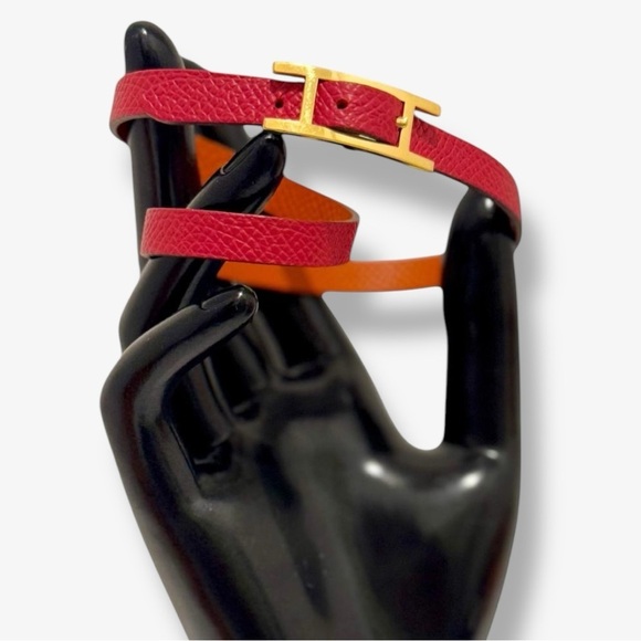 Hermes Behapi Double Tour Epsom Leather Reversible 2 Tone Bracelet Hapi Closure - Picture 5 of 14